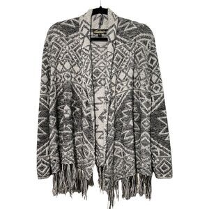 ABSOLUTELY FAMOUS AZTEC‎ OPEN CARDIGAN FRINGE DETAIL SWEATER M